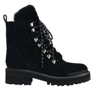 Marc Fisher LTD Izzie Genuine Shearling Lace-Up Boot in Black Suede 7